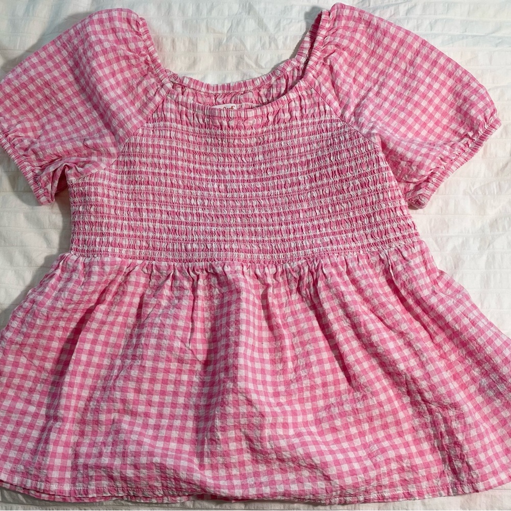 Girl’s Cat & Jack Pink and White Gingham Smocked Blouse